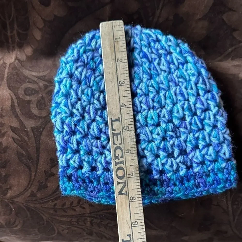 handmade hat multi color crochet blue purple turquoise kid acrylic